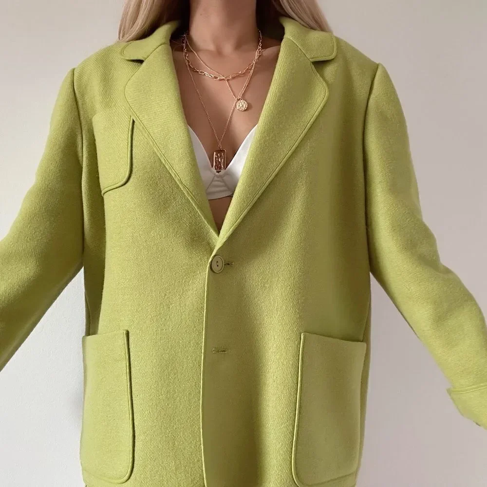 Vintage Designer Wool Green Weinberg paris Auckie Sanft Oversized Blazer jacket - Picture 4 of 8